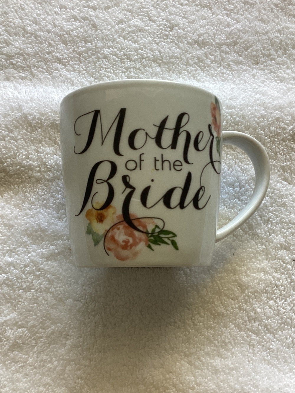 David's Bridal White Mug with Pink Floral Accents - Mother of the Bride